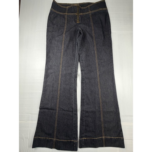Bisou Bisou Denim - Bisou Bisou Michele Bohbot Dark Wash Flare Jeans Contrast Stitch Size 8